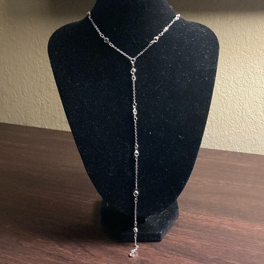Express Silver Beaded Lariat Necklace